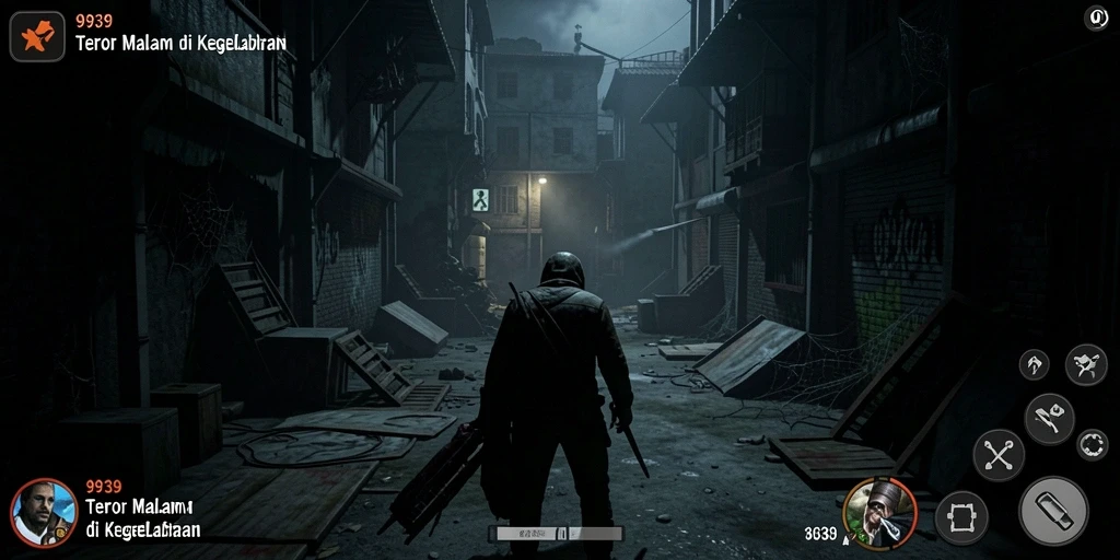 Screenshot gameplay 9939 menampilkan suasana mencekam yang membuat jantung berdegup kencang.