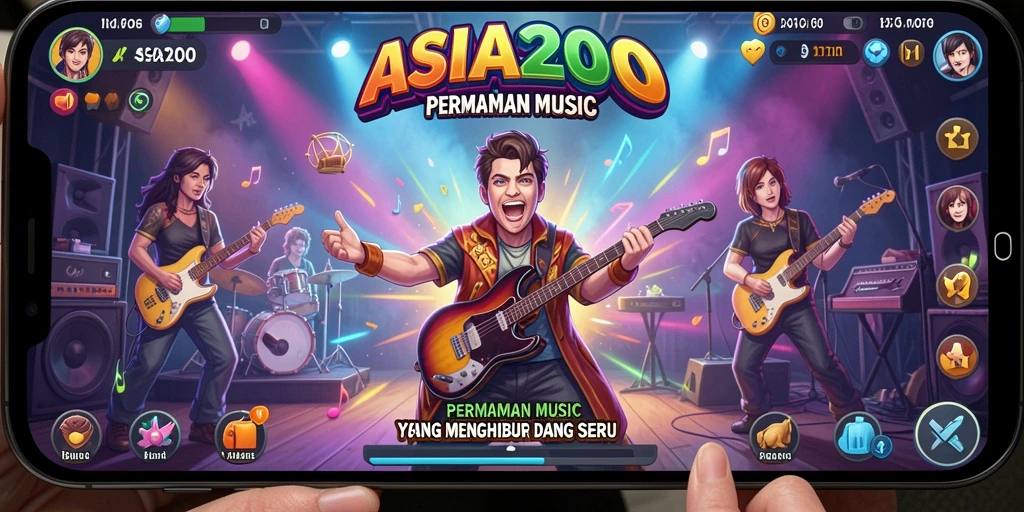 Tampilan gameplay ASIA200 yang menarik dan penuh warna saat memainkan lagu.