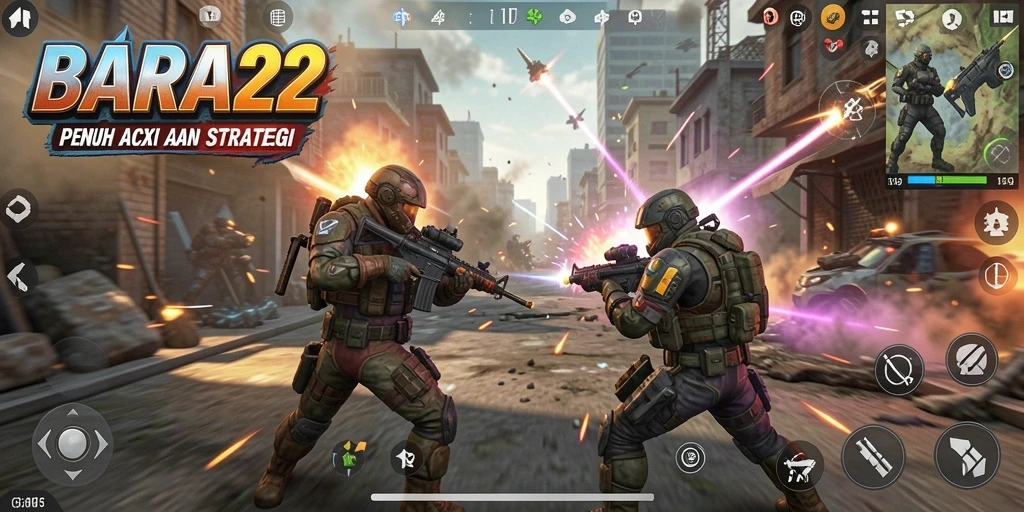 Tampilan aksi mendebarkan dalam gameplay BARA22 yang penuh strategi.