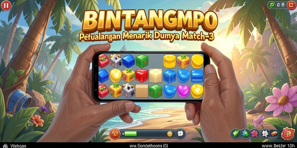 Screenshot gameplay BINTANGMPO yang menunjukkan momen mencocokkan permata.