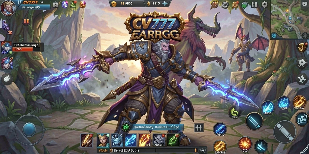 Screenshot gameplay CV777 menampilkan pertempuran epik di dunia ARPG.
