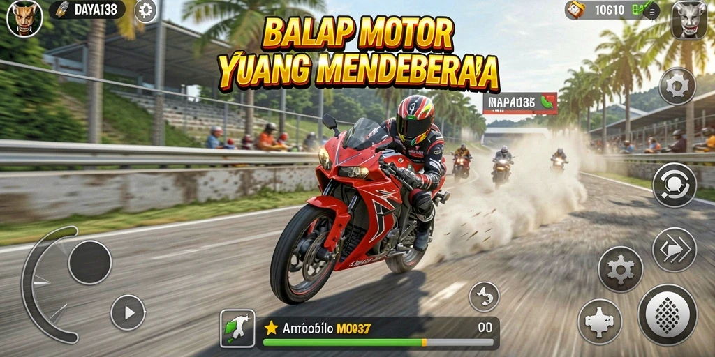 Tampilan gameplay <strong>DAYA138</strong> yang mendebarkan saat balap motor di trek.