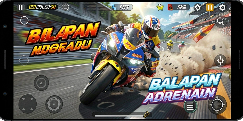 Tampilan gameplay menegangkan balapan motor di F7F7.