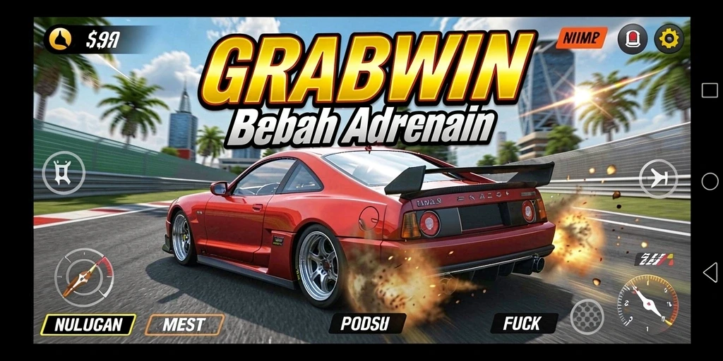 Tampilan gameplay balap mobil realistis di GRABWIN.