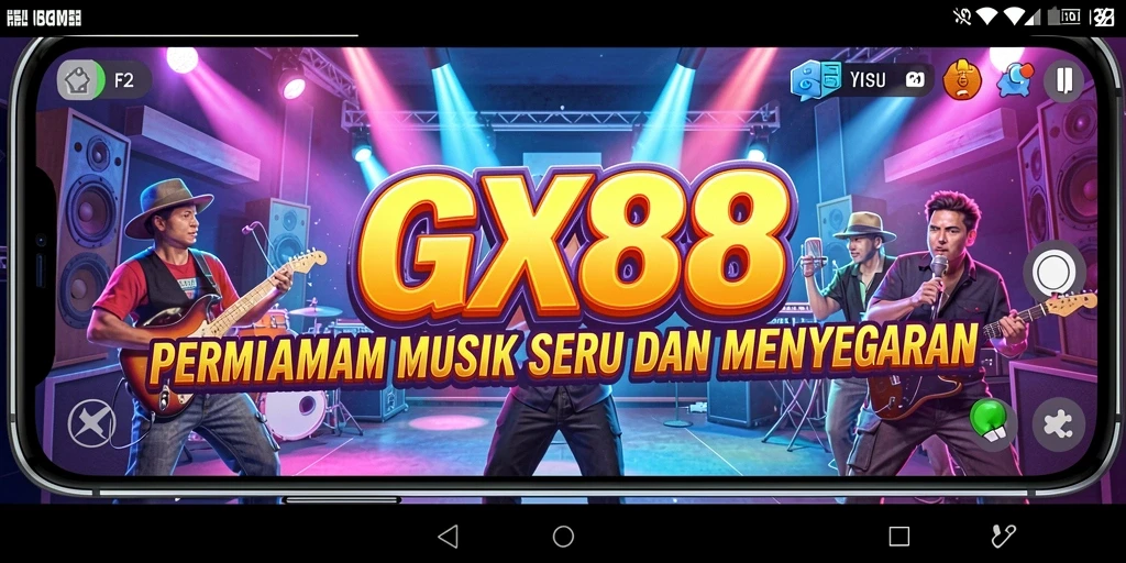 Tampilan gameplay GX88 yang menyenangkan dan interaktif, memadukan musik dengan permainan.