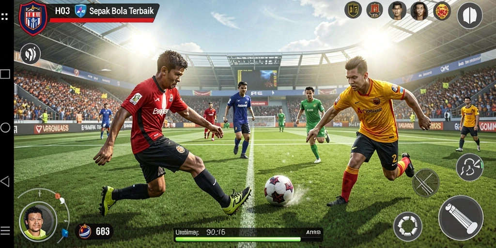 Tampilan gameplay H03 yang menarik dan realistis saat bermain sepak bola.