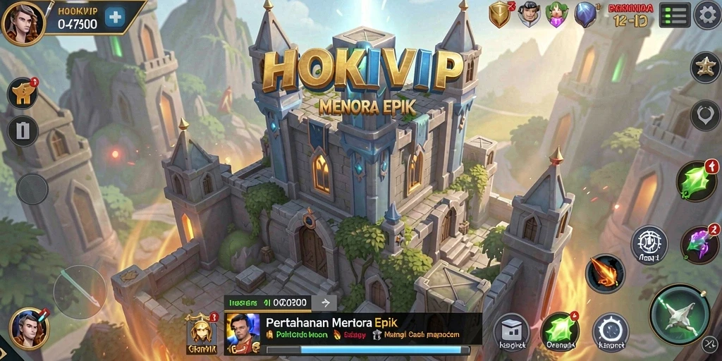 Screenshot gameplay HOKIVIP menampilkan aksi pertahanan menara yang mendebarkan.