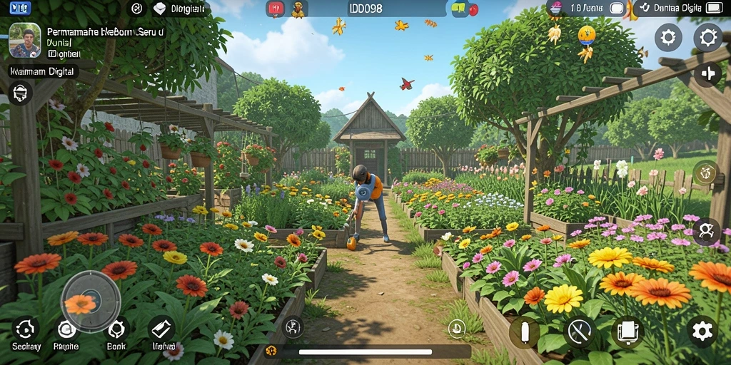Tampilan gameplay menawan dalam ID098 saat mengelola kebun dan peternakan.