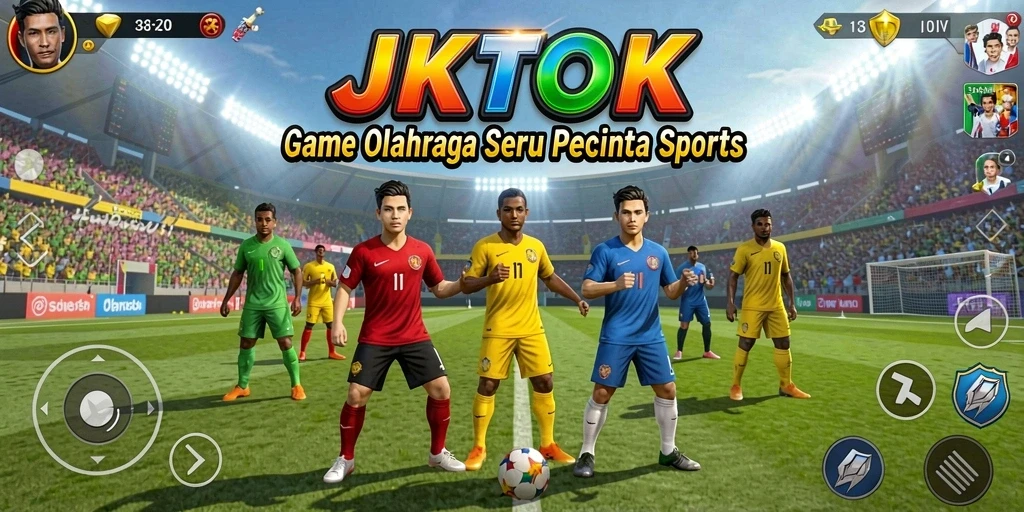 Screenshot utama JKTOK menampilkan aksi dinamis dalam permainan olahraga.