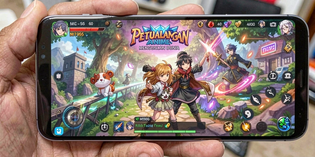 Tampilan gameplay seru dengan karakter anime favorit.