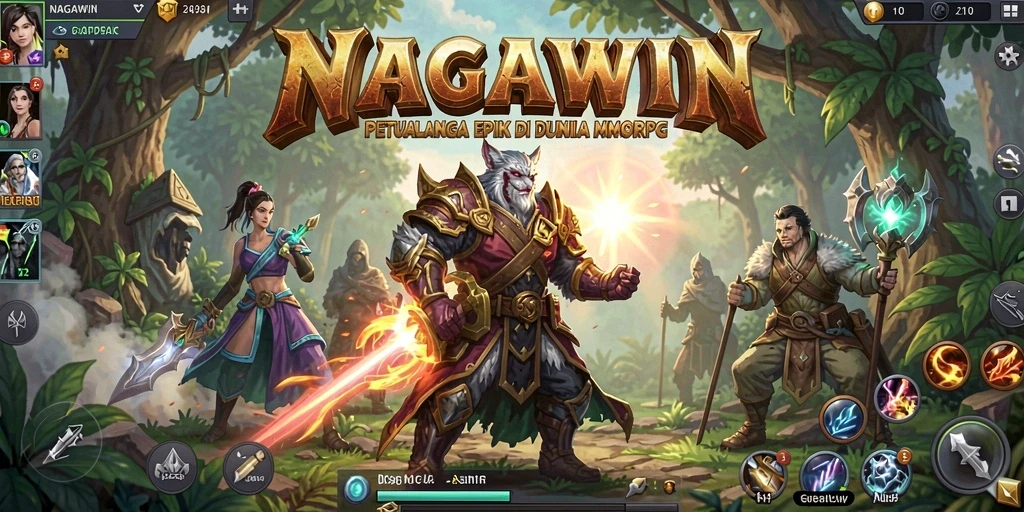 Tangkapan layar NAGAWIN menampilkan aksi seru dalam pertempuran MMORPG.