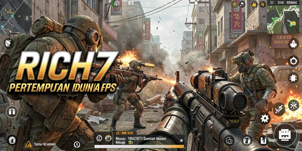 Tampilan gameplay seru dari RICH7 dalam pertempuran FPS.