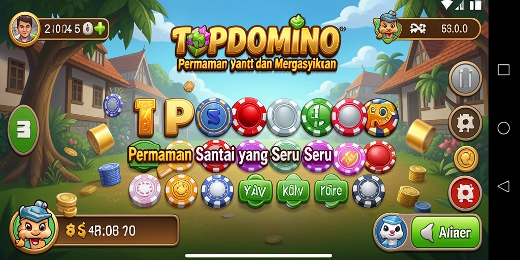 Tampilan gameplay menarik dari TOPDOMINO yang penuh warna.