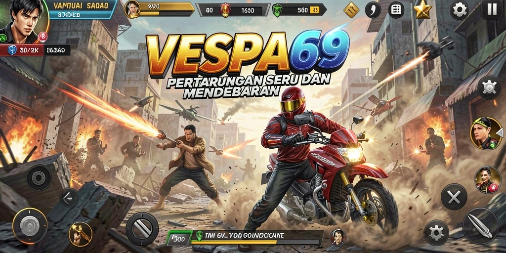 Screenshot gameplay VESPA69 menampilkan pertarungan sengit antara karakter.